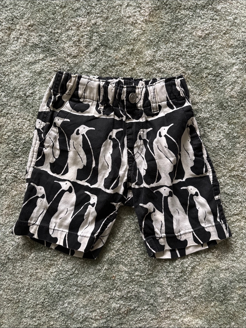 Kids Penguin Print Black & White Shorts